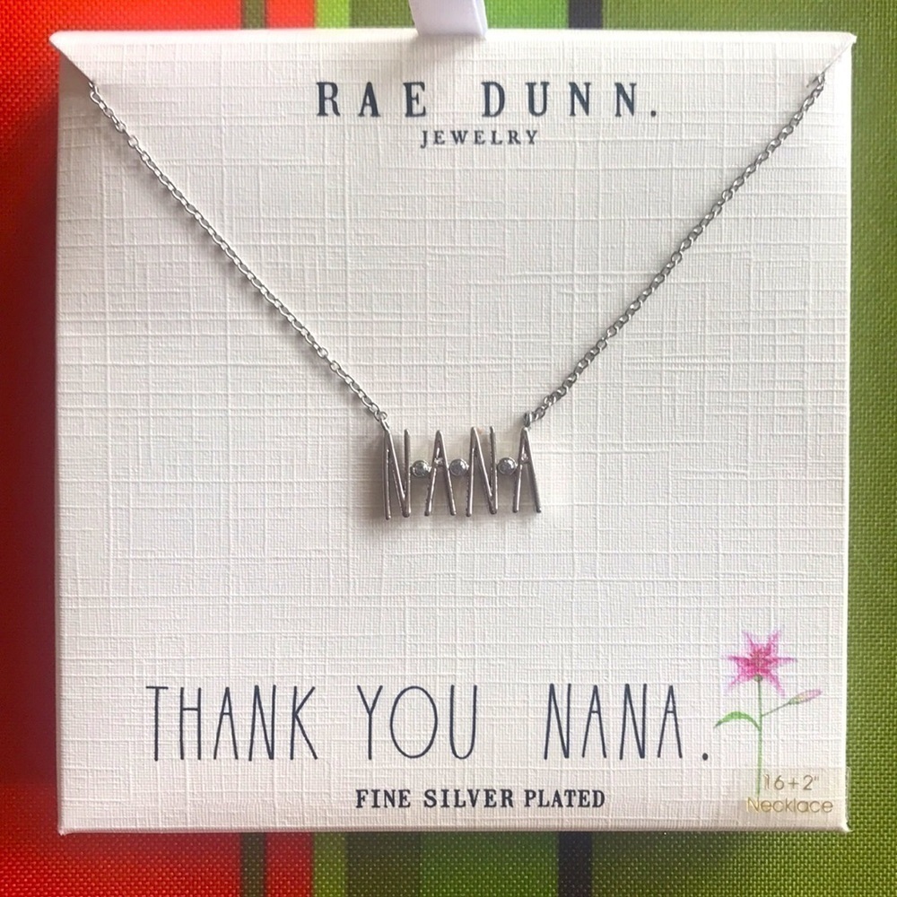 Brand New Rae Dunn Fine Silver Plated 16" + 2" Thank You NANA Necklace